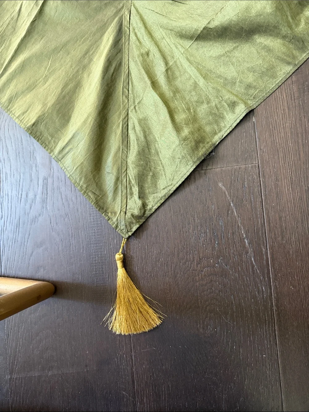 Olive Green Embroidered Cotton Throw/ table cover with goldTassels
